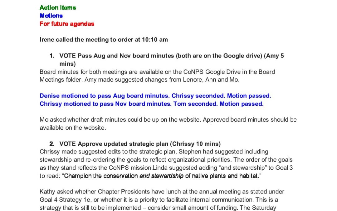 February 8, 2020 CoNPS Board Meeting Minutes