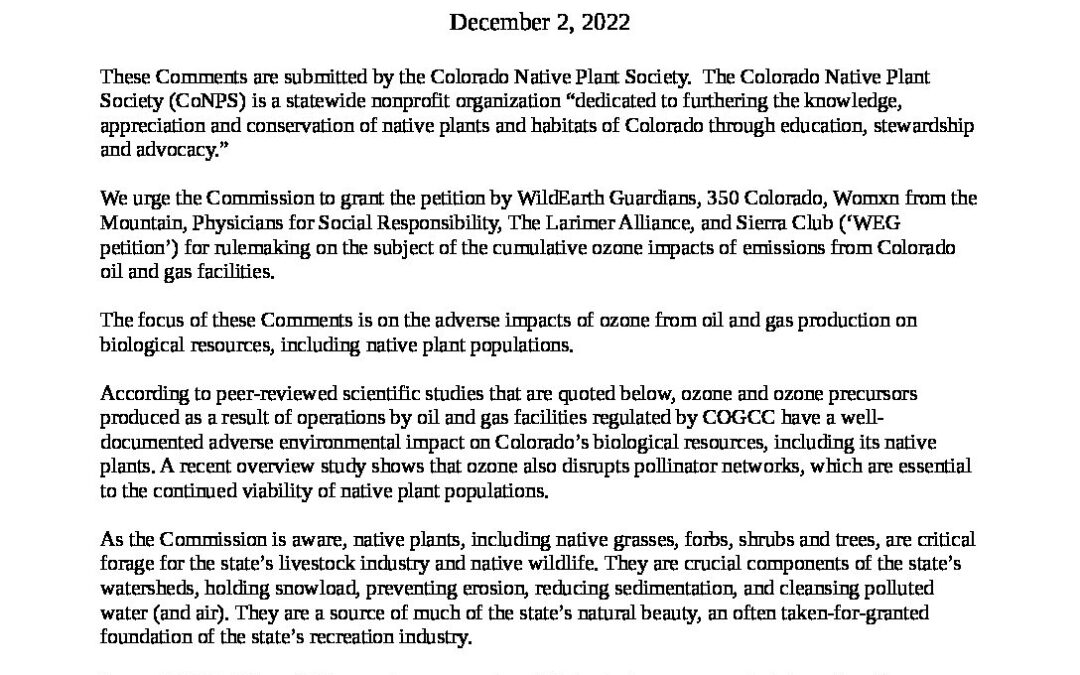 CONPS Final Comments on Ozone Rulemaking Petition