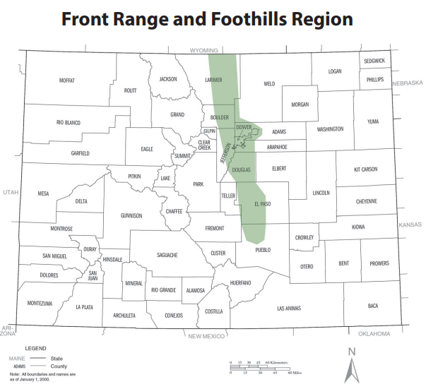 Front Range and Foothills map